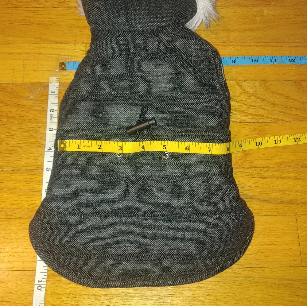 Puffer Vest Cinched Waist Fur Trimmed Hood Gray Tweed Boots & Barkley Dog